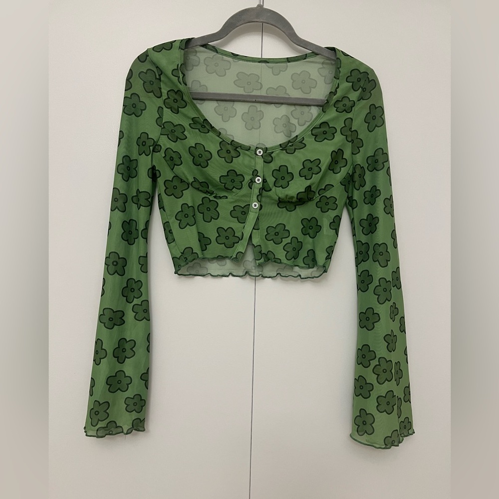 Floral Green Sheer Women's Crop Top